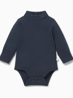 MORI Blue Ribbed Roll Neck Supersoft Bodysuit