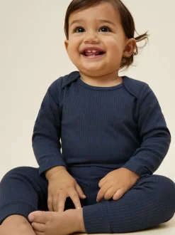 MORI Blue Ribbed Stretch Comfy Baby Leggings