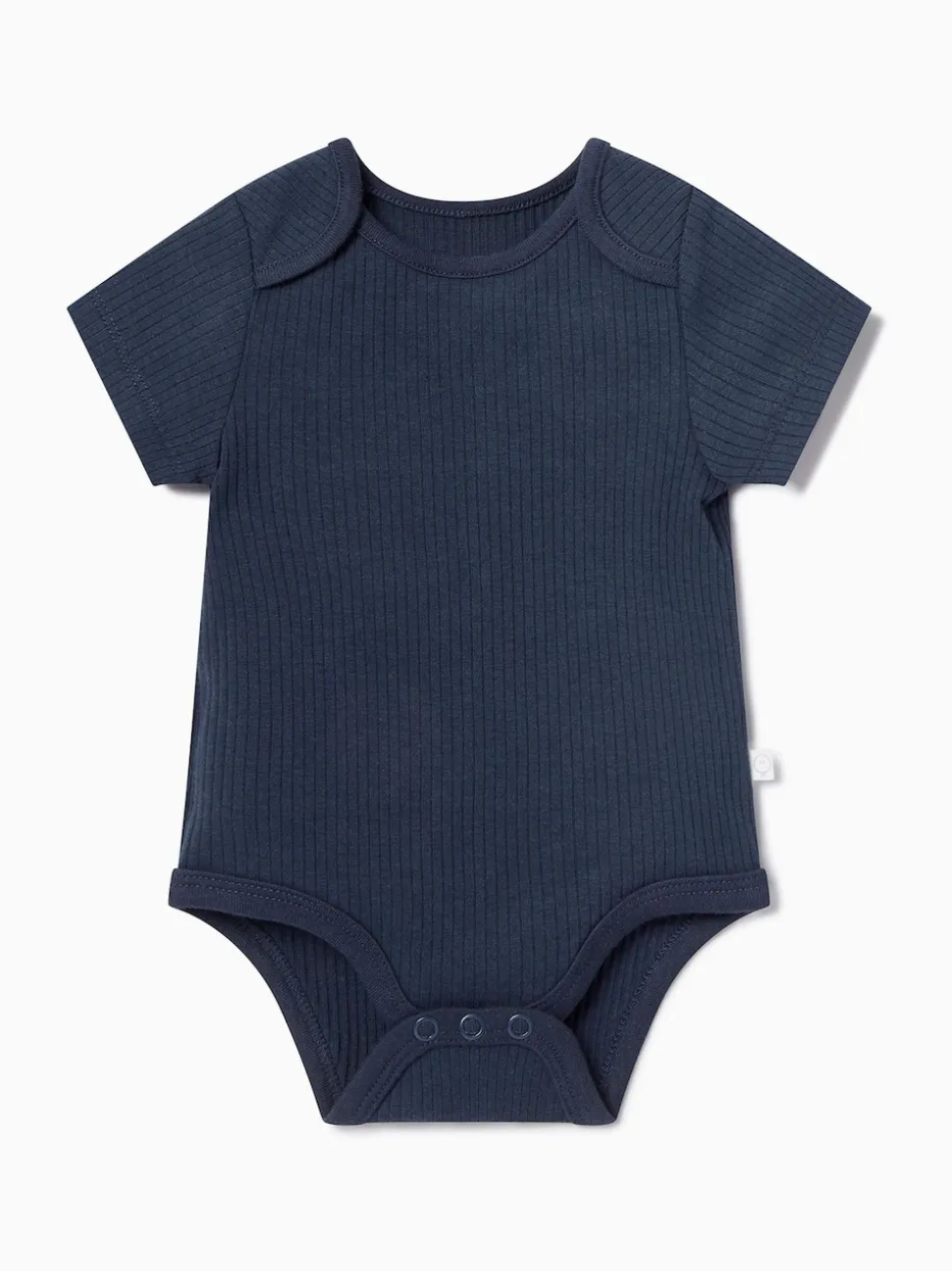 MORI Blue Ribbed Stretch Short Sleeve Envelope Neckline Bodysuit