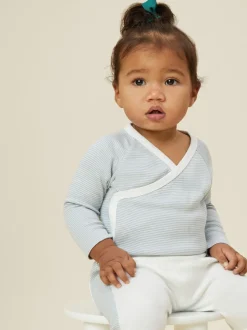 MORI Blue Stripe Long Sleeve Supersoft Kimono Bodysuit