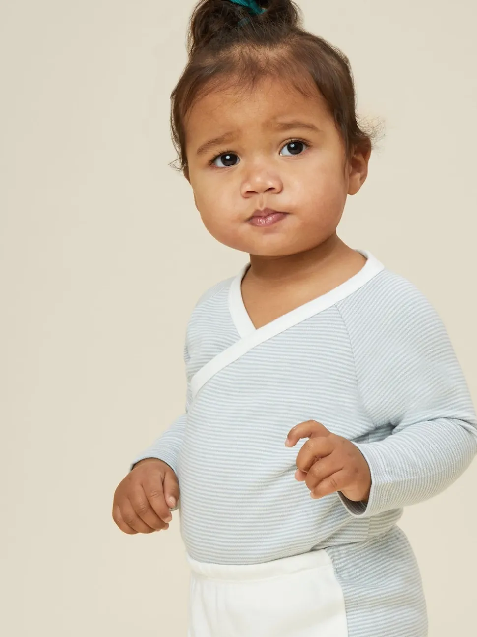 MORI Blue Stripe Long Sleeve Supersoft Kimono Bodysuit