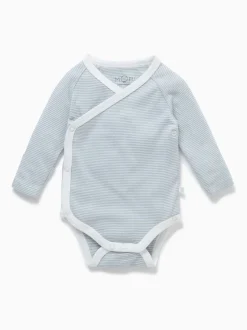 MORI Blue Stripe Long Sleeve Supersoft Kimono Bodysuit