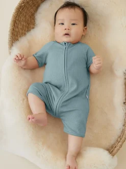 MORI Blue Supersoft Stretch Summer Zip Up Romper