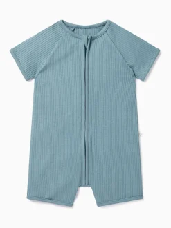 MORI Blue Supersoft Stretch Summer Zip Up Romper