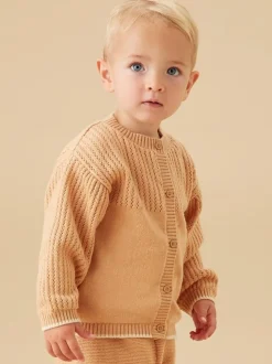 MORI Brown Cosy Pointelle Knitted Cardigan