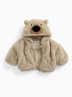 MORI Cream Bear Faux Fur Hooded Jacket