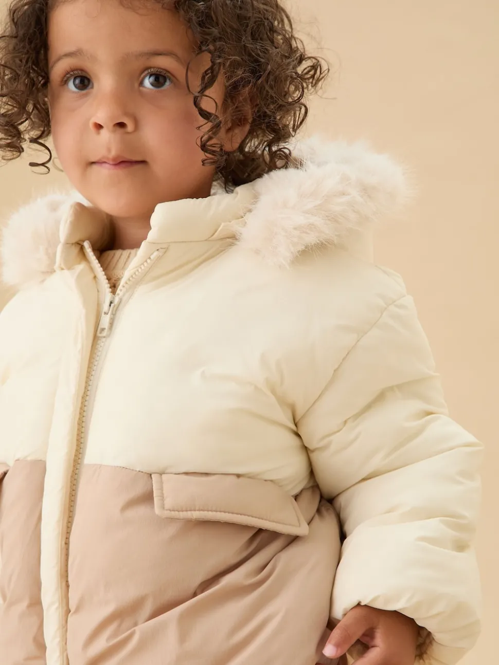MORI Cream Cosy Zip Up Coat with Detachable Hood