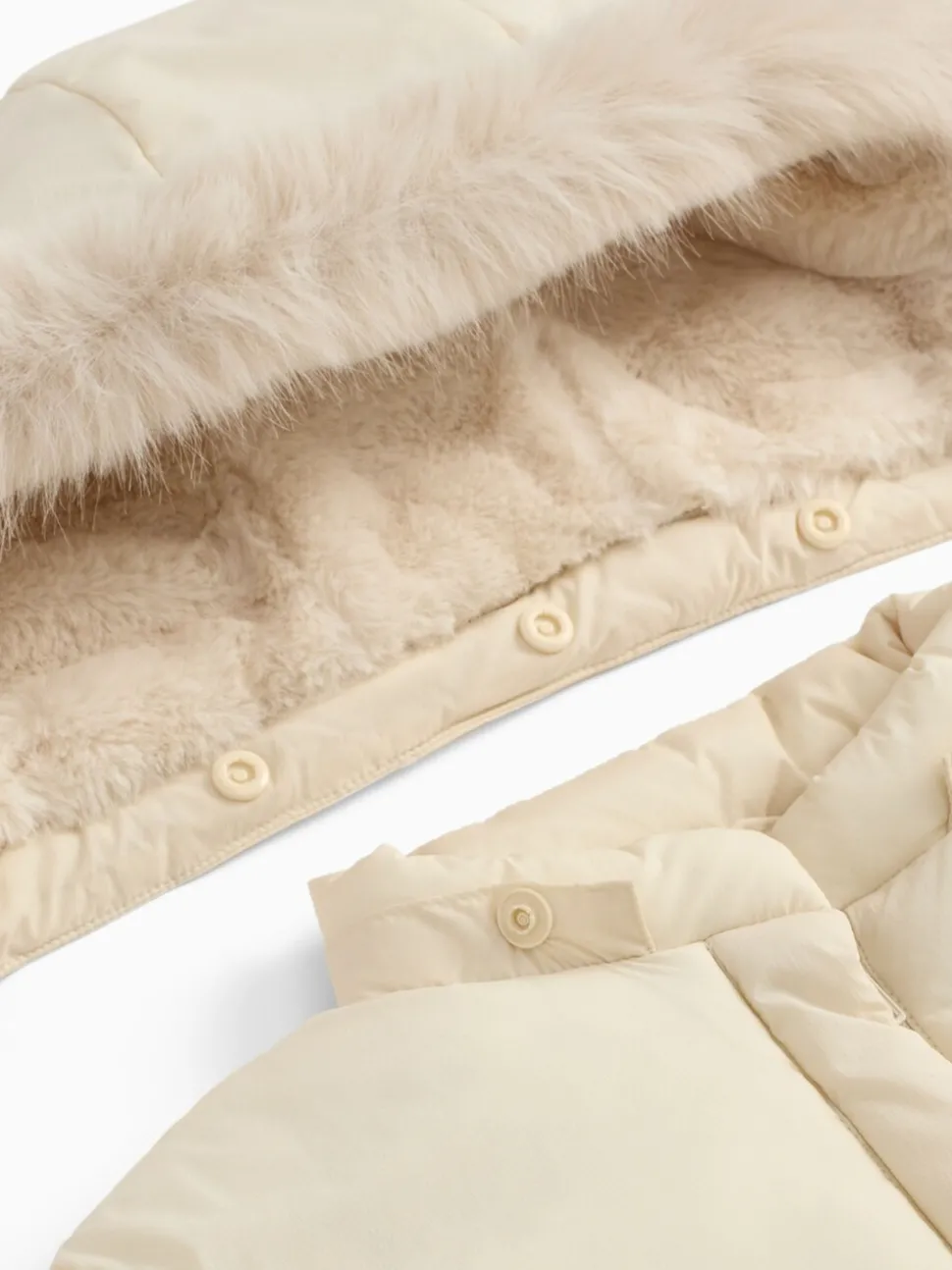 MORI Cream Cosy Zip Up Coat with Detachable Hood
