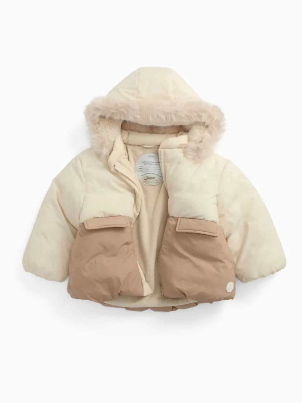 MORI Cream Cosy Zip Up Coat with Detachable Hood