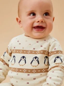 MORI Cream Penguin Fair Isle Knitted Jumper