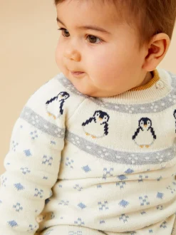 MORI Cream Penguin Fair Isle Knitted Jumpsuit