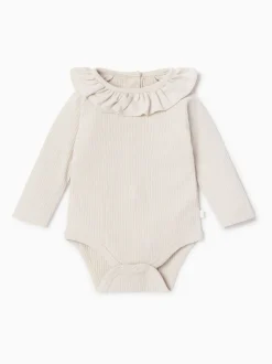 MORI Cream Supersoft Long Sleeve Frill Collar Envelope Neckline Bodysuit