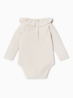 MORI Cream Supersoft Long Sleeve Frill Collar Envelope Neckline Bodysuit