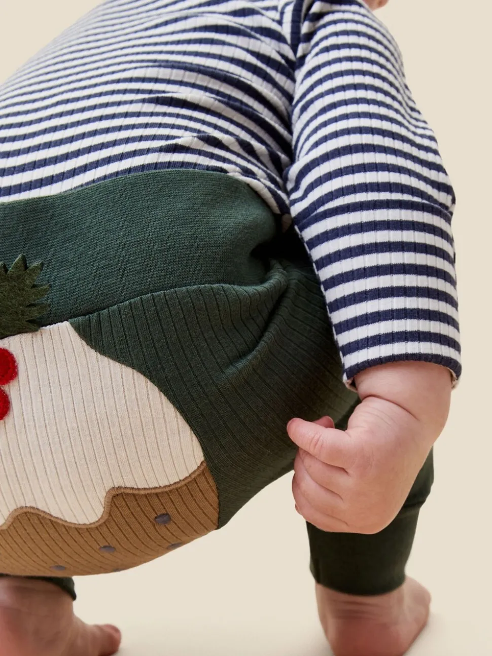 Mori Green Christmas Pudding Character Christmas Joggers