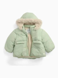 MORI Green Cosy Zip Up Coat with Detachable Hood