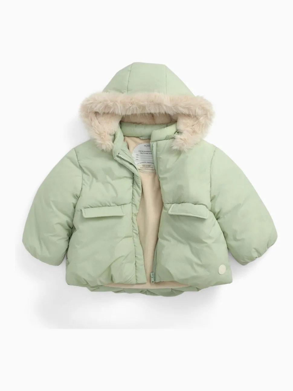 MORI Green Cosy Zip Up Coat with Detachable Hood