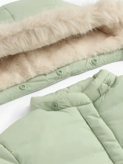 MORI Green Cosy Zip Up Coat with Detachable Hood