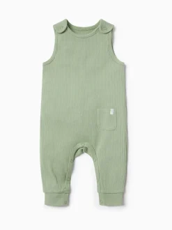MORI Green Ribbed Romper Dungarees