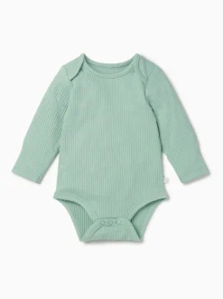 MORI Green Ribbed Stretch Long Sleeve Envelope Neckline Bodysuit
