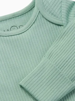 MORI Green Ribbed Stretch Long Sleeve Envelope Neckline Bodysuit