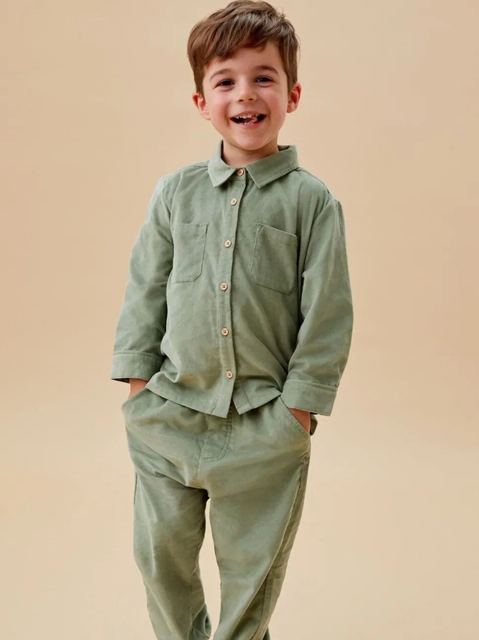 MORI Green Supersoft Corduroy Pull Up Trousers