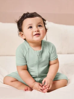 MORI Green Supersoft Stretch Summer Zip Up Romper