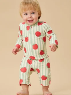 MORI Green UPF 50+ Strawberry Stripe Sun Safe Zip-Up Swimsuit