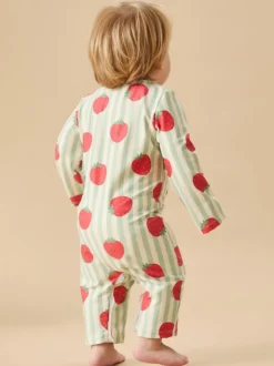 MORI Green UPF 50+ Strawberry Stripe Sun Safe Zip-Up Swimsuit