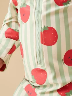 MORI Green UPF 50+ Strawberry Stripe Sun Safe Zip-Up Swimsuit