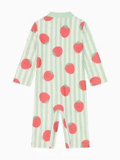 MORI Green UPF 50+ Strawberry Stripe Sun Safe Zip-Up Swimsuit