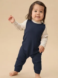 MORI Light Blue Ribbed Romper Dungarees