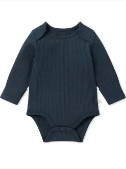 MORI Light Blue Ribbed Stretch Long Sleeve Envelope Neckline Bodysuit
