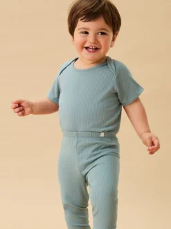 MORI Light Blue Ribbed Stretch Comfy Baby Leggings
