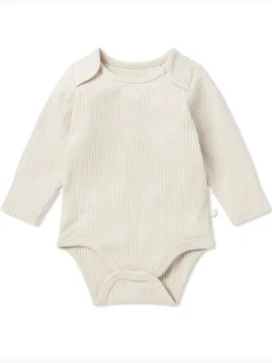 MORI Natural Ribbed Stretch Long Sleeve Envelope Neckline Bodysuit