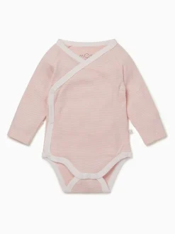 MORI Pink Blush Stripe Long Sleeve Supersoft Kimono Bodysuit