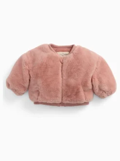 MORI Pink Faux Fur Cosy Zip Up Bomber Jacket