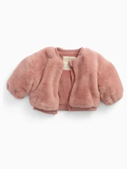 MORI Pink Faux Fur Cosy Zip Up Bomber Jacket