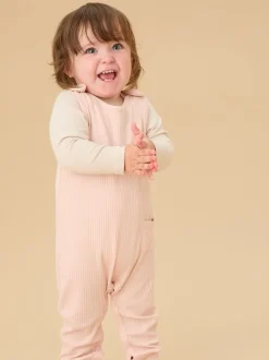 MORI Pink Ribbed Romper Dungarees