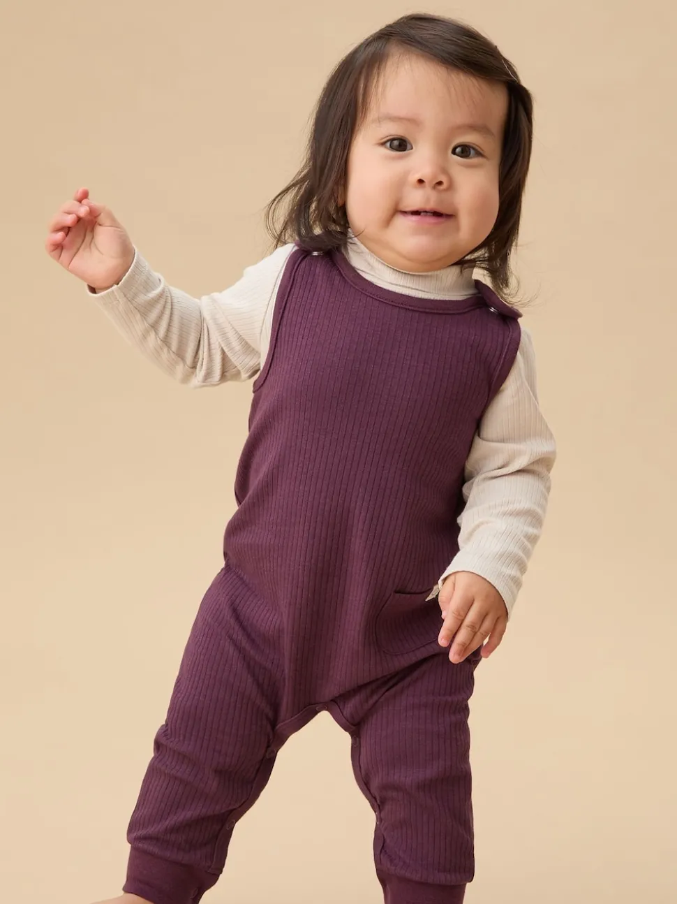 MORI Purple Ribbed Romper Dungarees