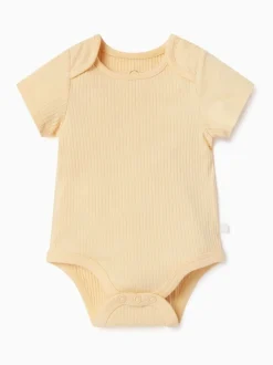 MORI Yellow Ribbed Stretch Short Sleeve Bodysuit