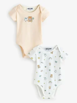 Moschino Natural Baby Logo Bodysuits 2 Pack With Giftbox