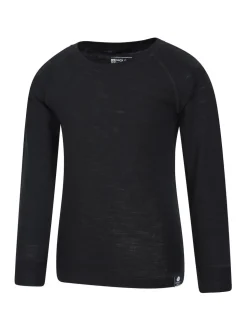 Mountain Warehouse Black Merino II Kids Round Neck Thermal Top