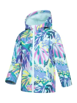 Mountain Warehouse Blue/Pink Exodus Kids Printed Water-Resistant Softshell Jacket