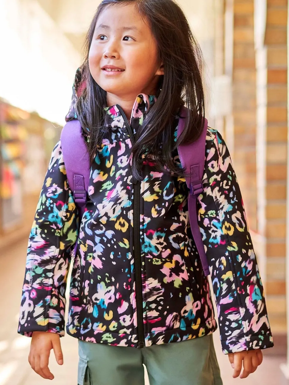 Mountain Warehouse Plum Purple Exodus Kids Printed Water-Resistant Softshell Jacket
