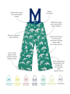 Muddy Puddles Green Waterproof Kids Ski Salopettes Trousers
