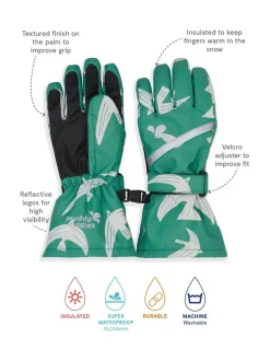 Muddy Puddles Green Waterproof Kids Ski Gloves