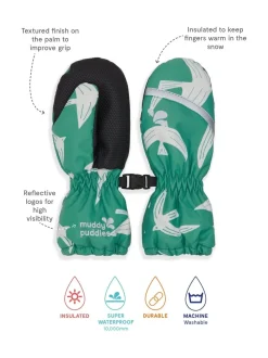 Muddy Puddles Green Waterproof Kids Ski Mittens