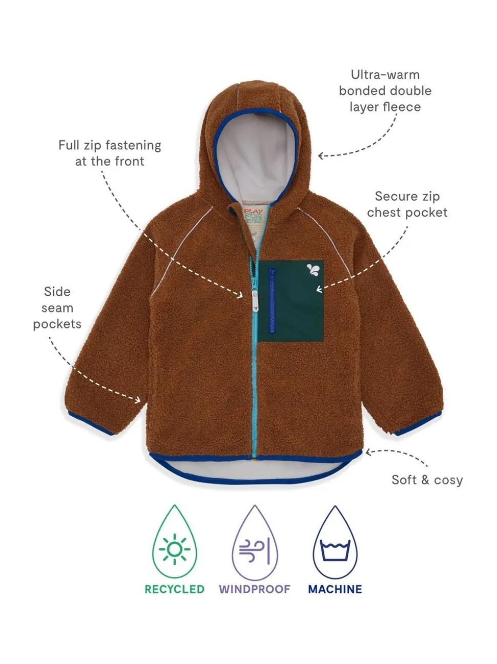 Muddy Puddles Orange Borg Fleece Zip Jacket