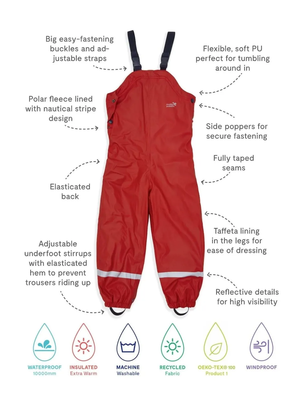 Muddy Puddles Red Waterproof Insulated Puddleflex Dungarees