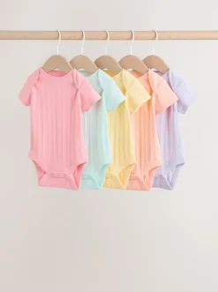 Multi Pastel 5 Pack Short Sleeve Baby Bodysuits